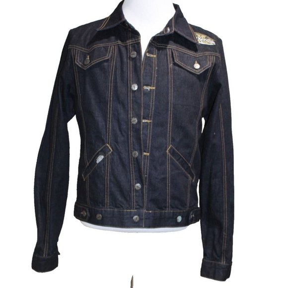 KING KEROSIN Jean Jacket American Biker Kerosene Dark Denim Skull Embroidered XL - Picture 2 of 8